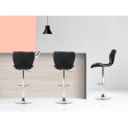 Set of 4 Adjustable Gas Lift Leather Bar Stools Black Swivel Counter Chairs with Footrest