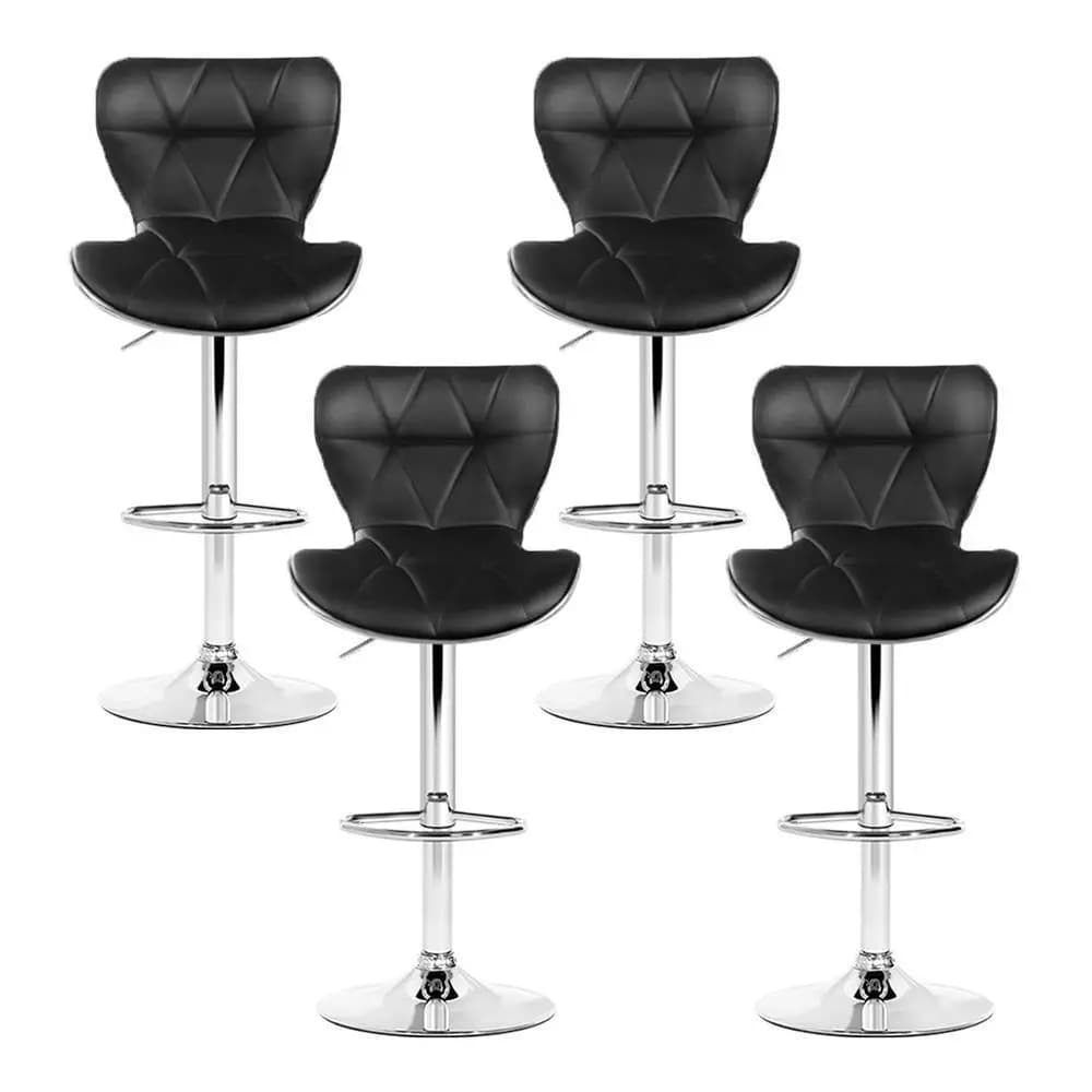 Set of 4 Adjustable Gas Lift Leather Bar Stools Black Swivel Counter Chairs with Footrest