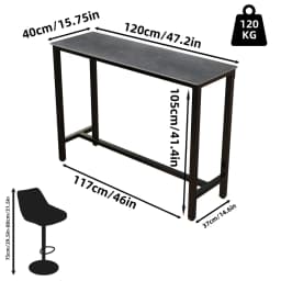 LUVODI 120cm Long Rectangular Bar Table Height Kitchen Breakfast Countertop Pub for Dining Room Business Area Offices Furniture