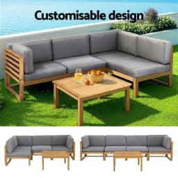 4 Piece Outdoor Wooden Sofa Set Patio Lounge Furniture with Coffee Table and Cushions