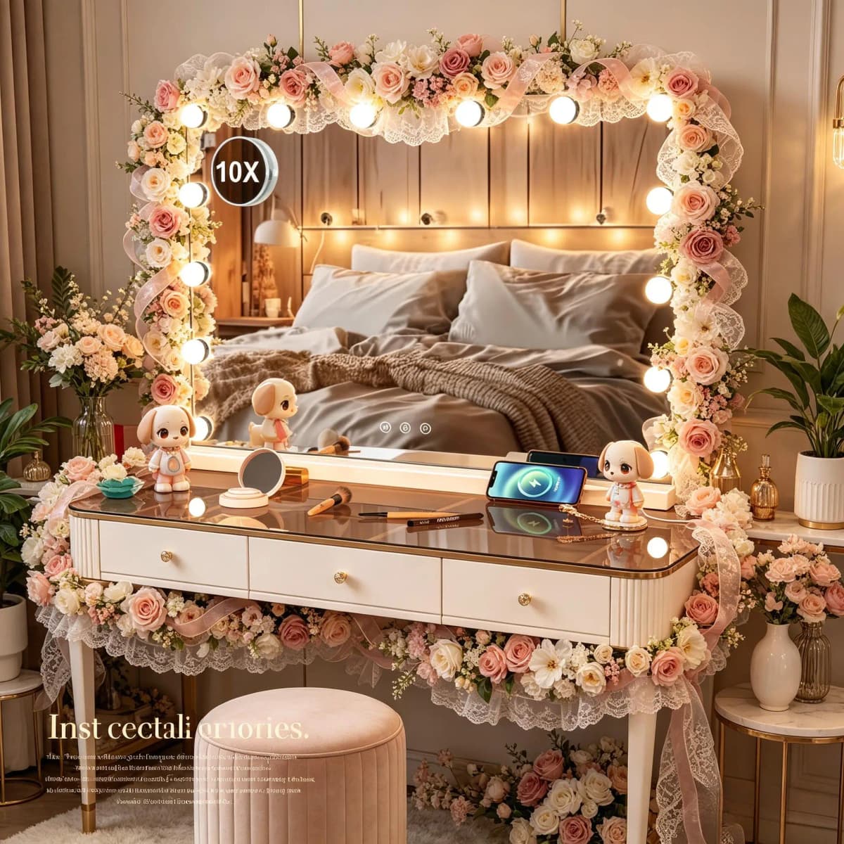 Hollywood Vanity Mirror with 14/17 LED Bulbs, 3 Color Dimmable, Touch Control, USB Charging, Tabletop Makeup Vanity Mirror