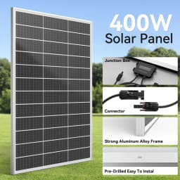 RVPOZWER 400W Rigid Solar Panel White Frame N-Type Monocrystalline Cells High Conversion Efficiency Waterproof PV Panel for Home Farm Outdoor Camping Off-Grid System Caravan