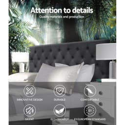 King Size Charcoal Fabric Upholstered Bed Headboard Bedroom Furniture