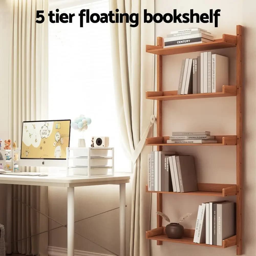 Bookshelf Floating Shelf Capiz Oak Wall Mounted Storage Display Shelf for Living Room Bedroom Home Decor