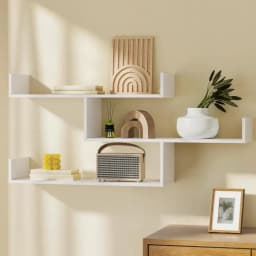 Floating Wall Shelf 3 Tier White Modern Storage Organizer Shelf for Living Room Bedroom Bathroom Kitchen Wall Mounted Decor