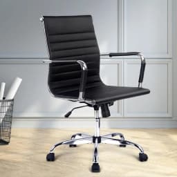 Office Chair Mid Back PU Leather Conference Chair Black Padded Ergonomic Swivel Desk Chair for Office Meeting Room Home Use