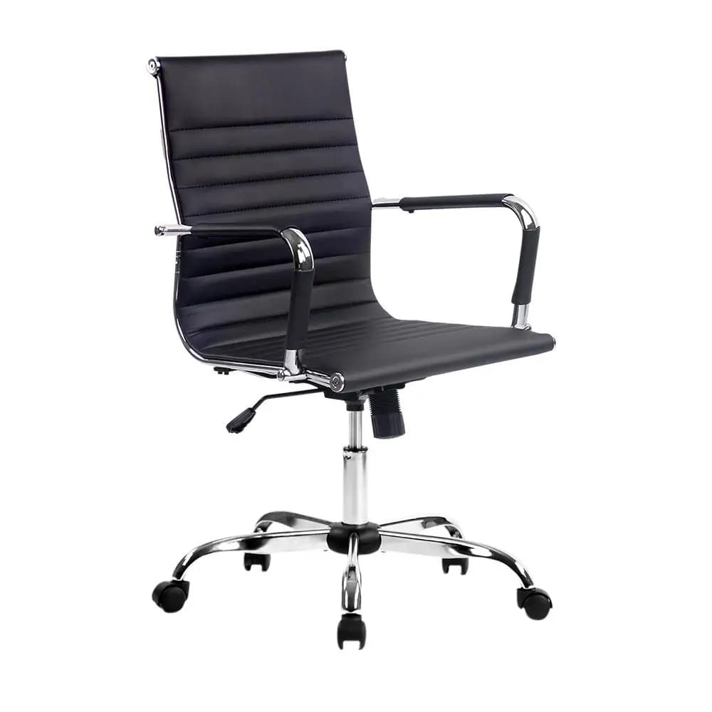 Office Chair Mid Back PU Leather Conference Chair Black Padded Ergonomic Swivel Desk Chair for Office Meeting Room Home Use