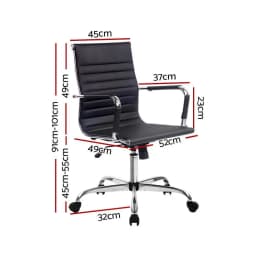 Office Chair Mid Back PU Leather Conference Chair Black Padded Ergonomic Swivel Desk Chair for Office Meeting Room Home Use
