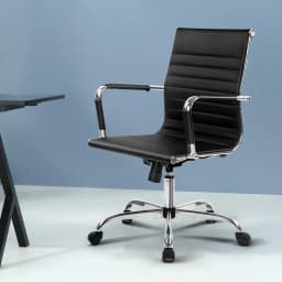 Office Chair Mid Back PU Leather Conference Chair Black Padded Ergonomic Swivel Desk Chair for Office Meeting Room Home Use