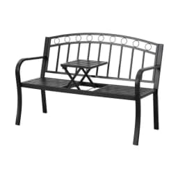 Outdoor Garden Bench Loveseat Steel Folding Patio Table Furniture Black Seat Outdoor Terrace Backyard Dual Seat Lounge Chair