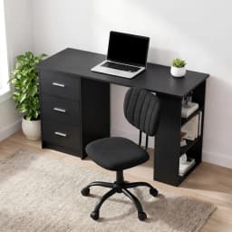 120cm Computer Desk with 3 Drawers and Open Shelves Ergonomic Armless Office Chair with Wheels Height Adjustable for home Office Study