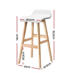 2 Pack Wooden Bar Stools White Counter Height Kitchen Seating Modern Solid Wood Stools