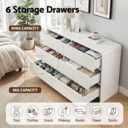 6 Drawer Chest Dresser Cabinet Beige Wooden Storage Organizer for Bedroom Living Room Modern Freestanding Furniture