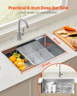 VEVOR Kitchen Sink Workstation Stainless Steel Sinks ingle Bowl Basin with Ledge & Accessories Household Dishwasher for RV