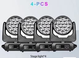 MINGJIE 1/2/4PCS 265W 19x15W RGBW LED Wash Moving Head Light with RDM Function – 16/24 Channel DMX Stage Lighting for DJ, Club, Party