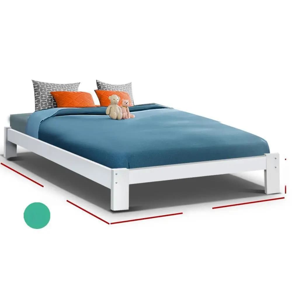 Double Size Wooden White Bed Frame Minimalist Durable Platform Bed for Home Bedroom Furniture