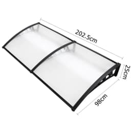Window Awning Door Canopy Transparent Waterproof Polycarbonate Outdoor Rain Shelter 1x2m Patio Entry Cover UV Resistant Durable Shade Guard