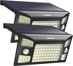 Intelamp Long Life 1300LM 4000mah Outdoor Solar Lights 6H Charge Lighting All Night With Two Motion Sensors 180° Wide-Angle Large Solar Panel Solar Lamp IP65 For Street Garden Path Yard Wall
