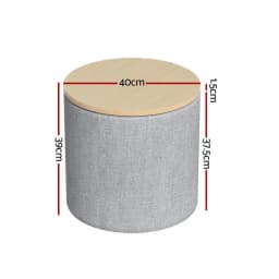 Storage Ottoman Blanket Box 40cm Round Grey Linen Upholstered Footstool with Hidden Storage for Living Room Bedroom Nursery