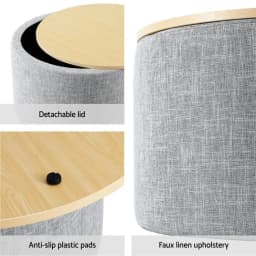 Storage Ottoman Blanket Box 40cm Round Grey Linen Upholstered Footstool with Hidden Storage for Living Room Bedroom Nursery