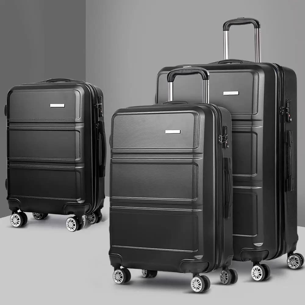 3 Piece 20 24 28 Inch Hard Shell Spinner Luggage Set TSA Lock Carry On Travel Suitcase Black