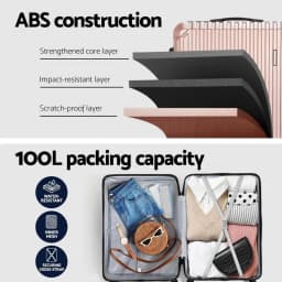 28 Inch ABS Hard Shell Luggage Set with TSA Lock Rose Gold Travel Suitcase Organizer Durable Lightweight Spinner Case