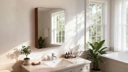 Bathroom Mirror Cabinet Wall Medicine Storage Cabinet with Motion Sensor LED Light, Single Door, Aluminum Framed, Walnut Wood Color, Silent Hinges