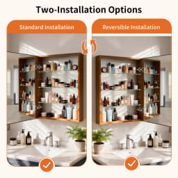 Bathroom Mirror Cabinet Wall Medicine Storage Cabinet with Motion Sensor LED Light, Single Door, Aluminum Framed, Walnut Wood Color, Silent Hinges