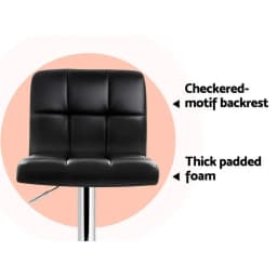 2x Black Leather Gas Lift Bar Stools Adjustable Modern Swivel Counter Chairs
