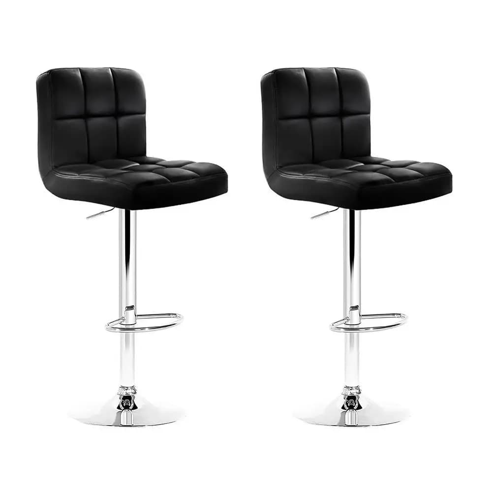 2x Black Leather Gas Lift Bar Stools Adjustable Modern Swivel Counter Chairs