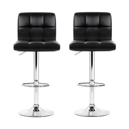 2x Black Leather Gas Lift Bar Stools Adjustable Modern Swivel Counter Chairs