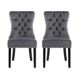 Set of 2 Grey Velvet Dining Chairs Modern Upholstered Kitchen Side Chairs with Sturdy Legs for Home Dining Room Living Room Guest Seating