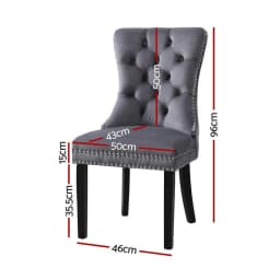 Set of 2 Grey Velvet Dining Chairs Modern Upholstered Kitchen Side Chairs with Sturdy Legs for Home Dining Room Living Room Guest Seating