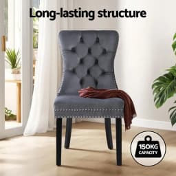 Set of 2 Grey Velvet Dining Chairs Modern Upholstered Kitchen Side Chairs with Sturdy Legs for Home Dining Room Living Room Guest Seating