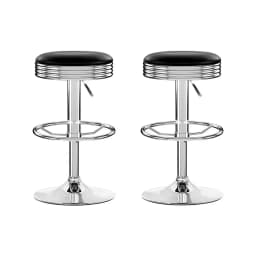 Set of 2 Backless PU Leather Bar Stools Black Chrome Modern Counter Height Kitchen Seating