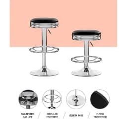 Set of 2 Backless PU Leather Bar Stools Black Chrome Modern Counter Height Kitchen Seating