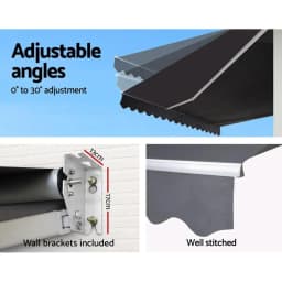 Retractable Folding Arm Awning Manual Sunshade Outdoor Patio Window Canopy 3M x 2.5M Grey