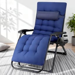 XL Blue Folding Zero Gravity Camping Lounger Reclining Outdoor Patio Chair Portable Adjustable Lounge Chair Furniture for Beach Garden Yard Pool