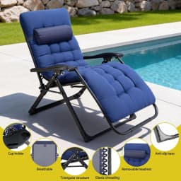 XL Blue Folding Zero Gravity Camping Lounger Reclining Outdoor Patio Chair Portable Adjustable Lounge Chair Furniture for Beach Garden Yard Pool