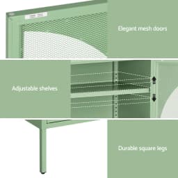 2 Pack Green Metal Sideboard Cabinet with Mesh Doors Cupboard Storage Cabinet for Home Living Room Dining Room