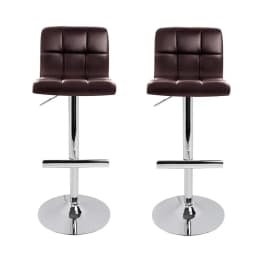 2x Brown Leather Gas Lift Bar Stools Modern Adjustable Kitchen Counter Chairs