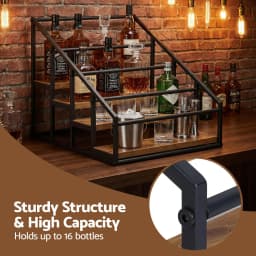 4 Tier Freestanding Wine Rack Tabletop Countertop Bottle Holder for 16 Bottles Black Wood Rack