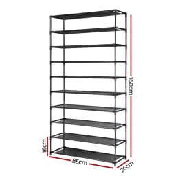 50 Pair 10 Tier Stackable Shoe Rack Cabinet Black Space Saving Storage Organizer