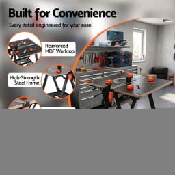 Portable Folding Work Table 454kg Heavy Duty Adjustable Workbench for Garage Workshop Construction Projects