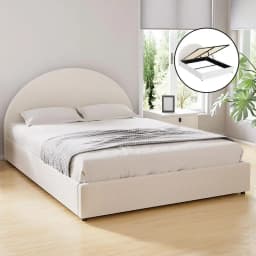 Queen Boucle Fabric Gas Lift Storage Bed Frame Platform Base ELLA Style