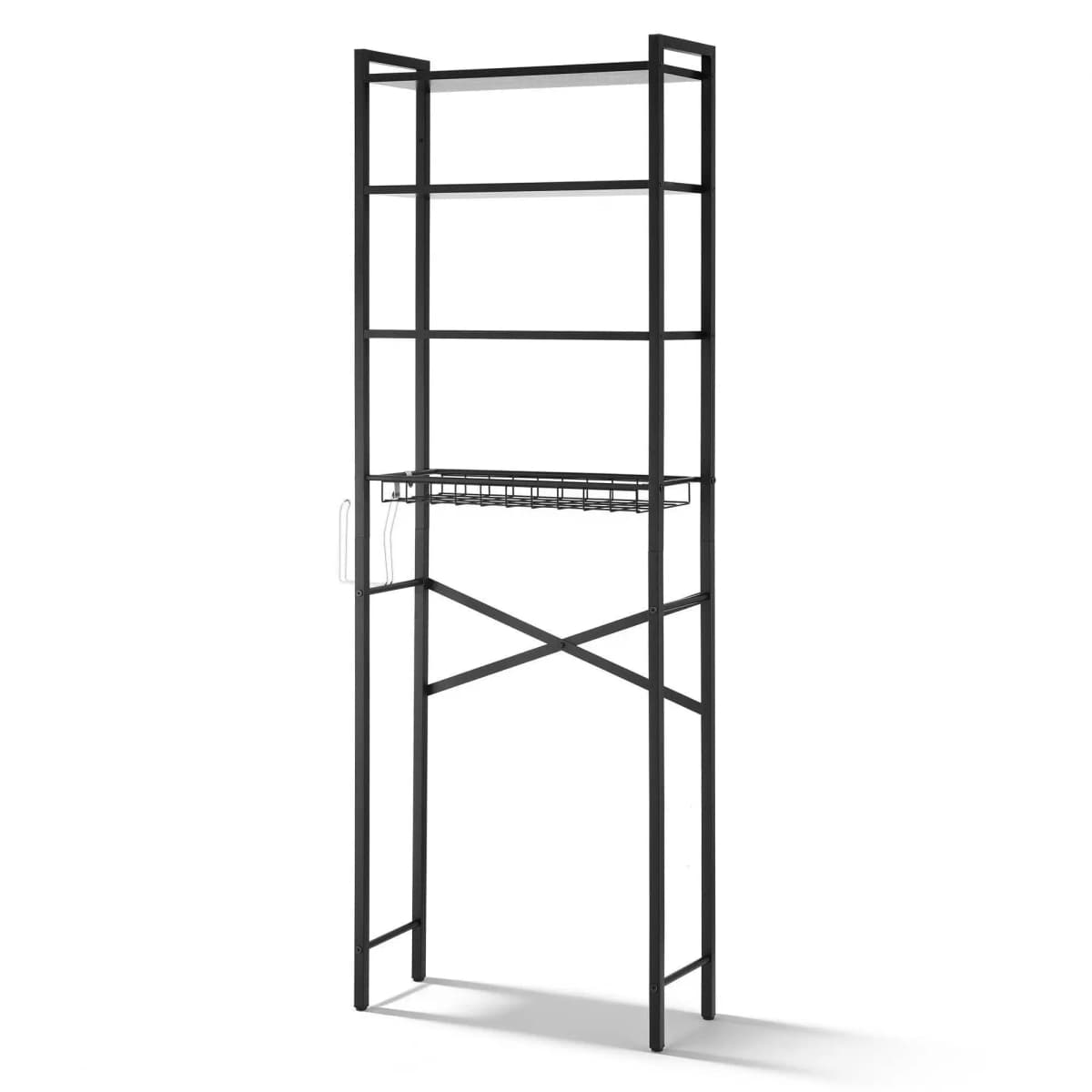Over Toilet Bathroom Storage Rack 4 Tier Space Saving White Organizer Shelf for Home Bathroom Laundry Room