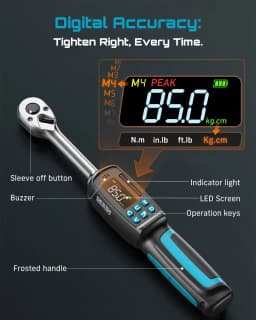SEESII D3-Nova 3/8" 135N.m Digital Torque Wrench Kit Dual Direction Ratchet ±2% Accuracy Buzzer and LED Alart Track & Peak Mode for Auto/Motorcycle/Bicycle Repair