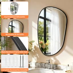 Irregular Wall Mirror Asymmetrical Mirror 54x85cm Aluminum Frame Black Mirror Tempered Glass Bathroom Mirror for Living Rooms Bedrooms