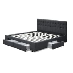 King Size Bed Frame with 4 Storage Drawers Charcoal Upholstered Platform Bed Frame Heavy Duty Support Modern Bedroom Furniture