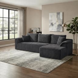 103.2" Black Corduroy L‑Shape Modular Compressed Sectional Sofa with Chaise & Throw Pillows, AU Local Warehouse Fast Delivery